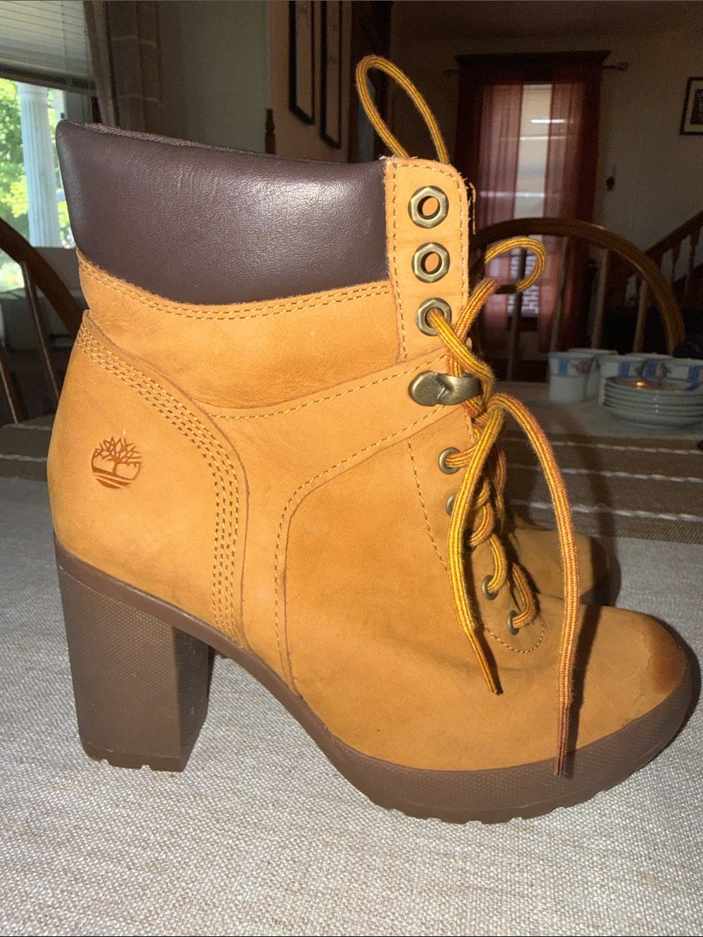 Timberland Wheat and Brown Nubuck Lace-Up Heel Boots